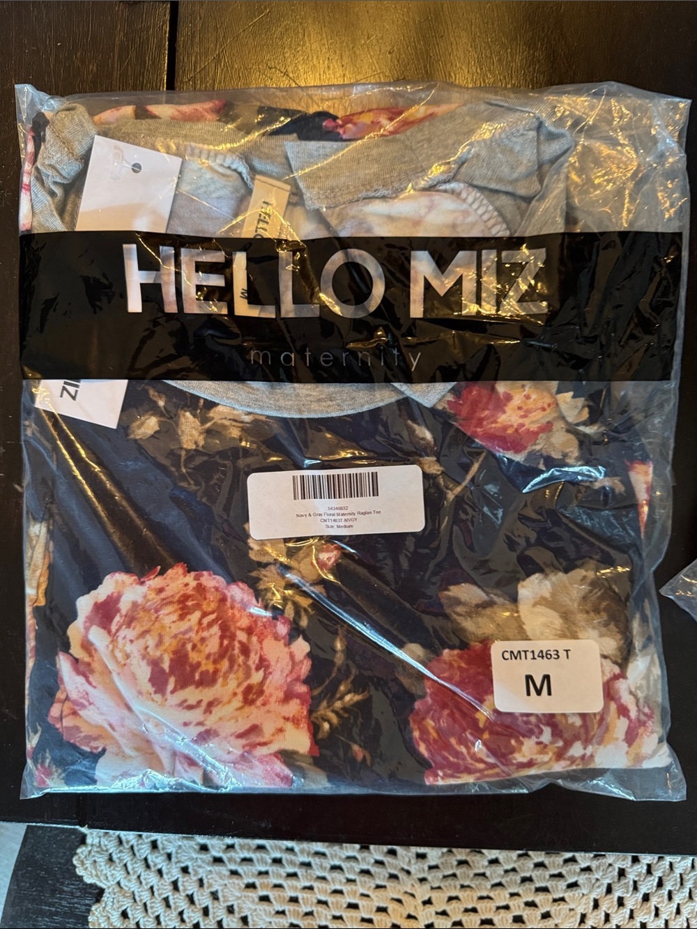Hello MIZ Navy Floral Maternity Top with Pink and Cream Blooms